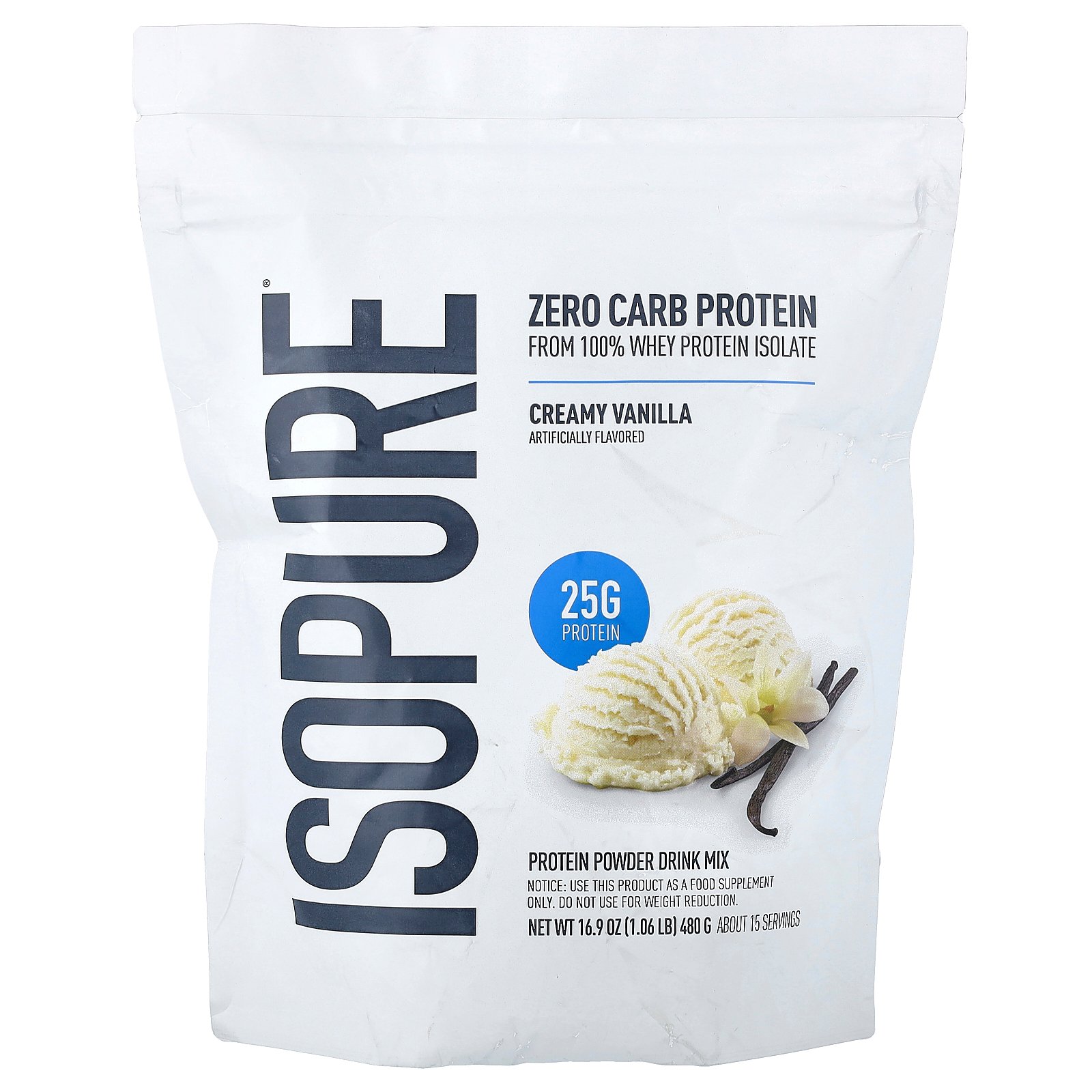 Isopure ゼロカーボ プロテインパウダー 【 iHerb アイハーブ 公式 】 アイソピュア ホエイ プロテイン アイソレート タンパク質 BCAA グルタミン 炭水化物ゼロ パウダー 粉末 クリーミーバニラ味 454g