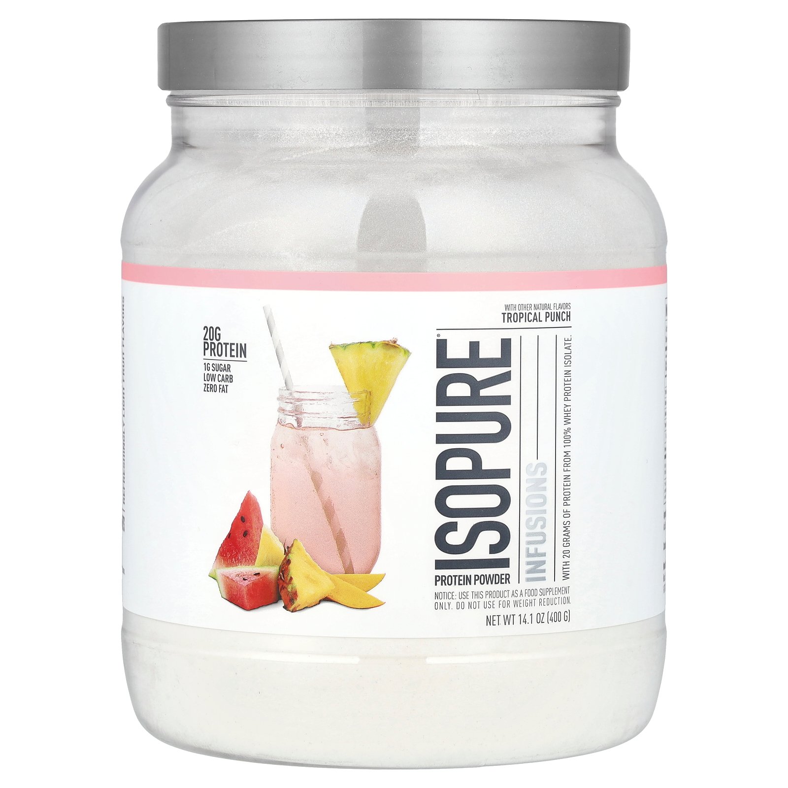 Isopure インフュージョン プロテインパウダー 【 iHerb アイハーブ 公式 】 アイソピュア ホエイ プロテイン アイソレート タンパク質 BCAA 脂質ゼロ 無糖 パウダー 粉末 トロピカルパンチ味 400g