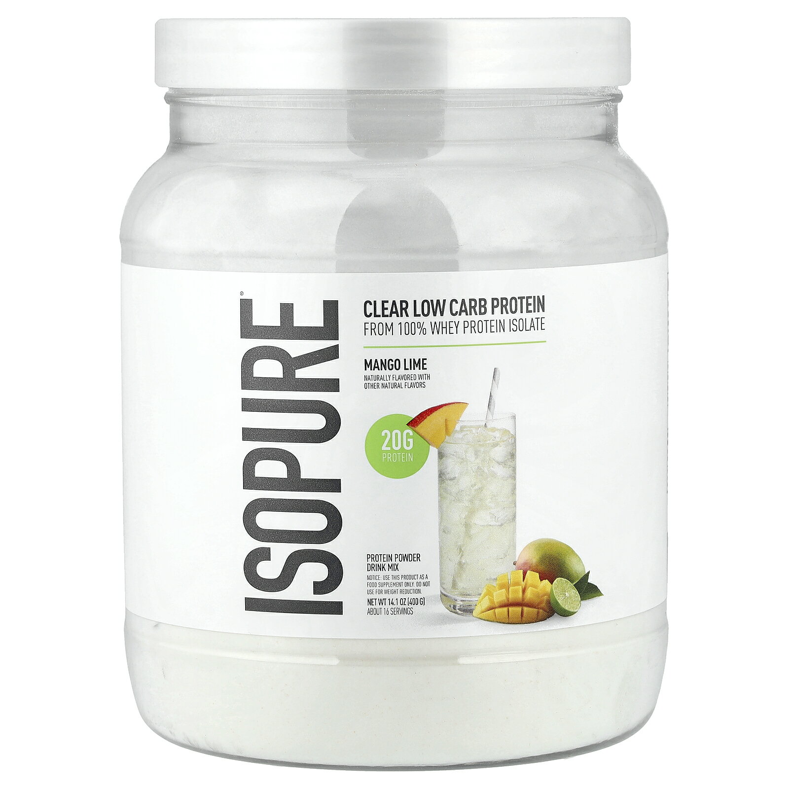 【15%OFFクーポン★6/20 20:00~6/26 01:59】Isopure インフュージョン プロテインパウダー 【 iHerb アイハーブ 公式 】 アイソピュア ホエイ プロテイン アイソレート タンパク質 BCAA 脂質ゼロ 無糖 パウダー 粉末 マンゴーライム味 400g