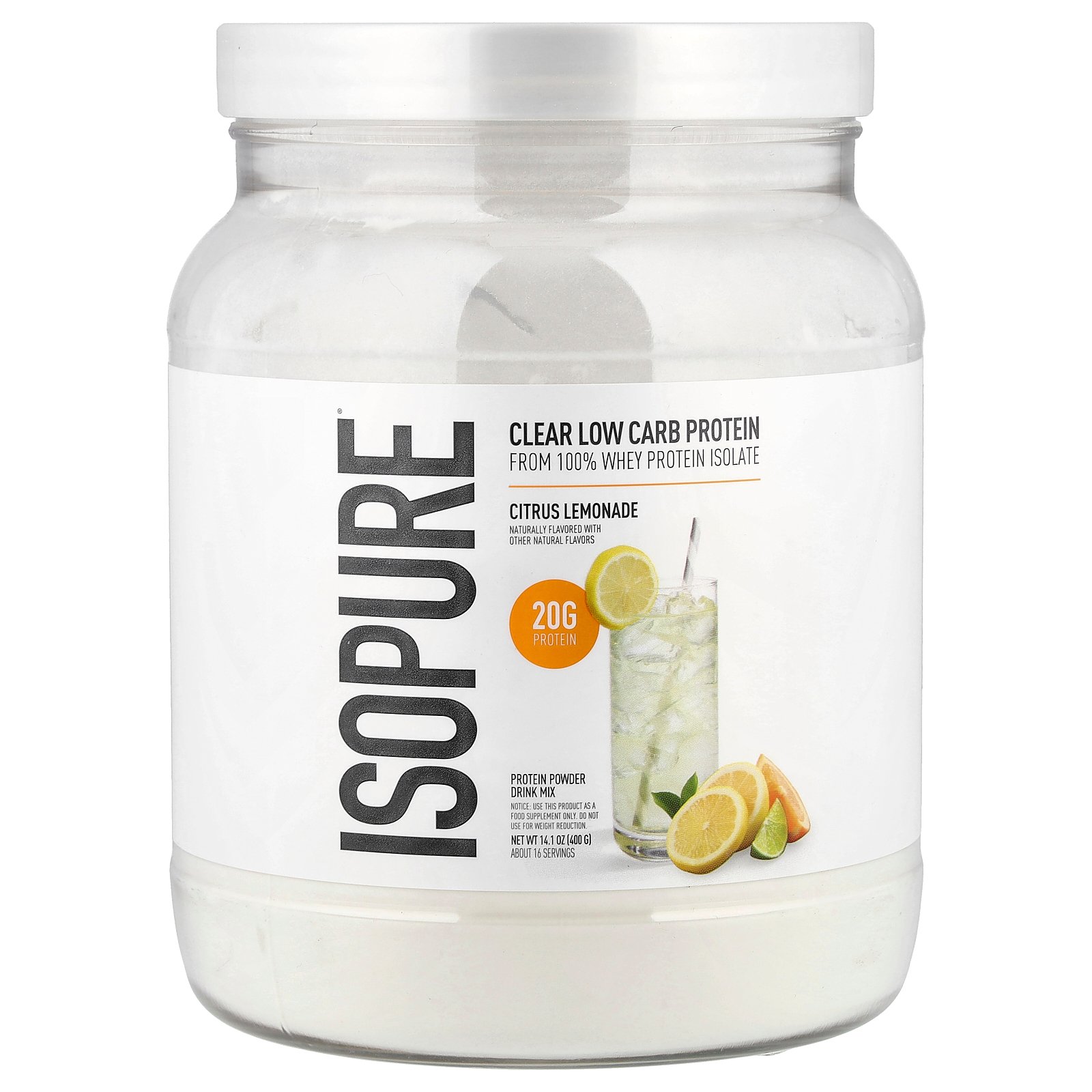 Isopure インフュージョン プロテインパウダー 【 iHerb アイハーブ 公式 】 アイソピュア ホエイ プロテイン アイソレート タンパク質 BCAA 脂質ゼロ 無糖 パウダー 粉末 シトラスレモネード味 400g