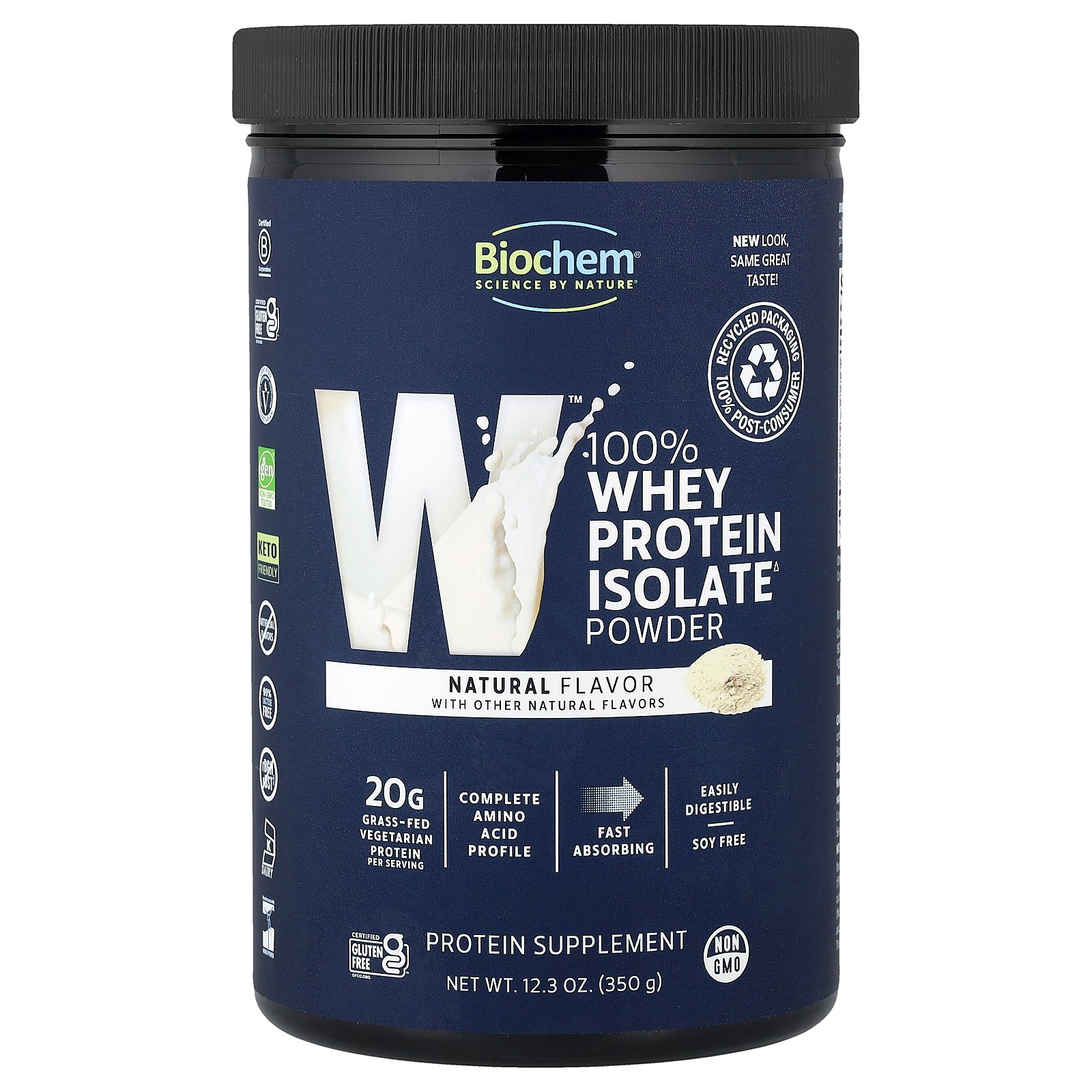 Biochem 100% ホエイアイソレート プロテイン 【 iHerb アイハーブ 公式 】 バイオケム ホエイ プロテイン タンパク質 グラスフェッド 牧草飼育 アミノ酸 砂糖無添加 パウダー 粉末 ナチュラルフレーバー 350g