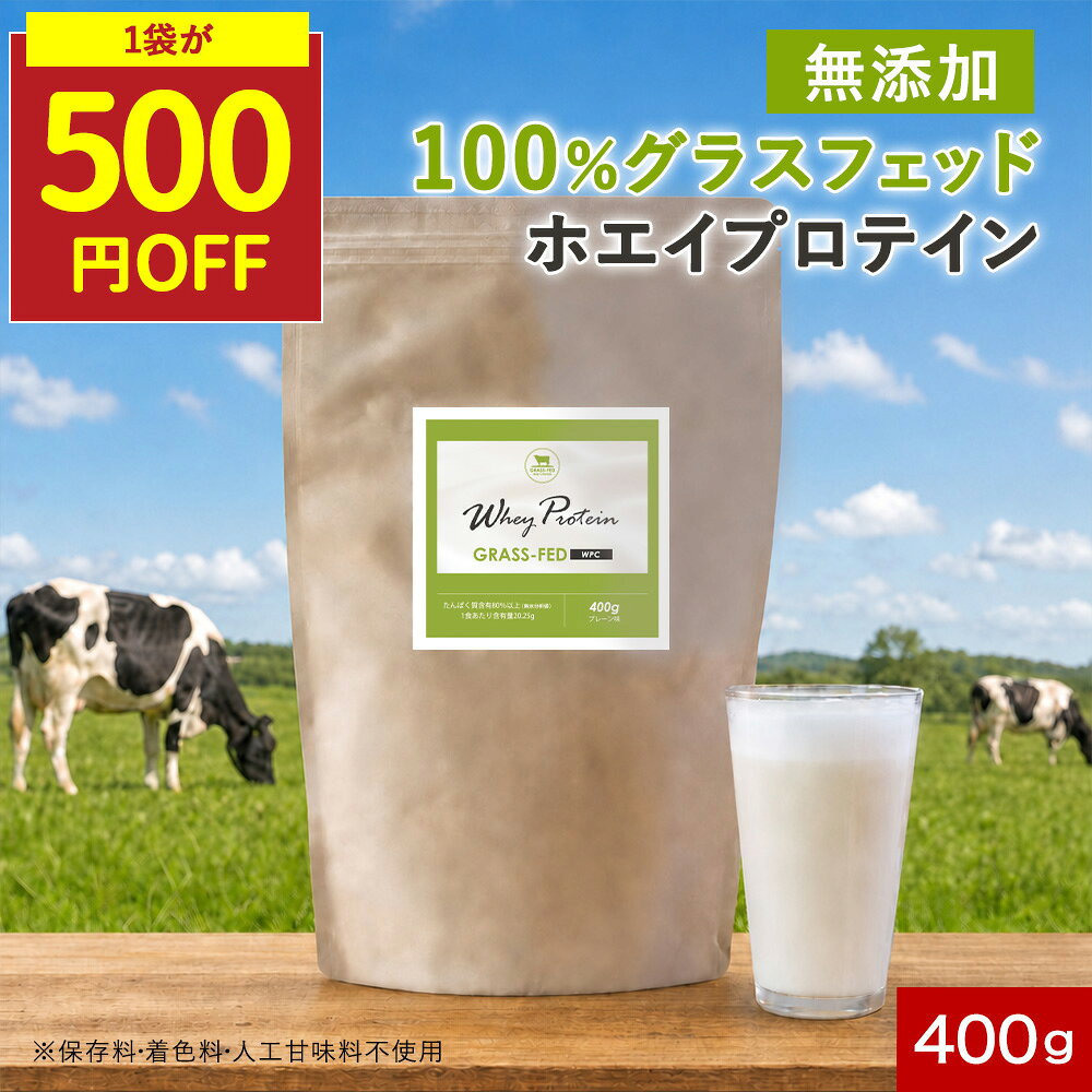 【SALE★1袋が500円OFF】プレーン ホエイプロテイン グラスフェッド プロテイン 400g 人工甘味料不使用 着色料 無添加 WPC 初心者 女性 美容 タンパク質 プロテイン 高たんぱく ホエイ アミノ酸スコア100 ダイエット グラスフェッドホエイプロテイン