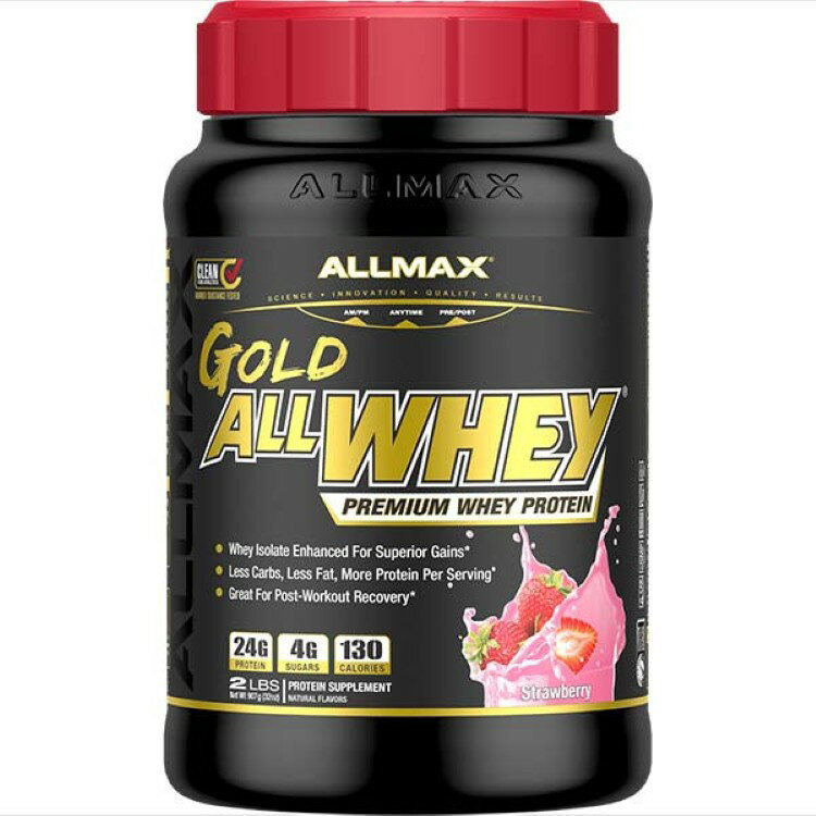 【P10倍★9/1-11 9時】オールマックス ゴールド オールホエイ プロテイン ストロベリー味 908g ALLMAX GOLD ALLWHEY Protein 2lbStrawberry 【お取り寄せ商品】