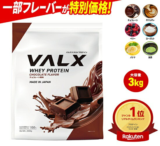 【ポイント5倍 9/4 20:00-9/11 1:59】[LINE登録で1,000円OFF] [大容量] VALX ホエイプロテイン WPC 3kg 選べる6種フレーバー 国内生産 山本義徳 チョコレート ベリー ヨーグルト カフェオレ バナナ 抹茶 プロテイン タンパク質 筋トレ ダイエット 美容 置き換え