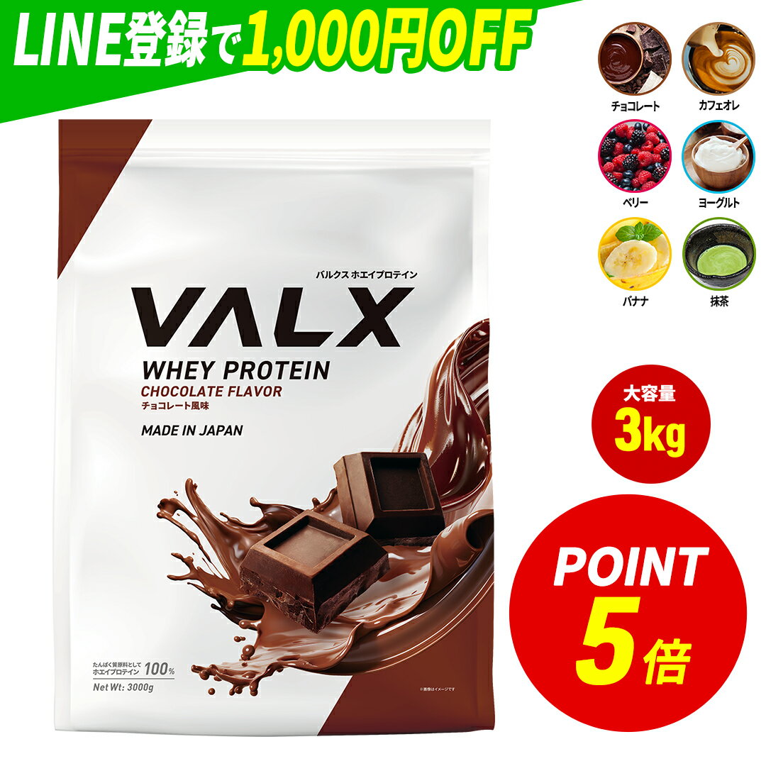 【ポイント5倍 6/18 00:00-6/26 1:59】[LINE登録で1,000円OFF] [大容量] VALX ホエイプロテイン WPC 3kg 選べる6種フレーバー 国内生産 山本義徳 チョコレート ベリー ヨーグルト カフェオレ バナナ 抹茶 プロテイン タンパク質 筋トレ ダイエット 美容 置き換え