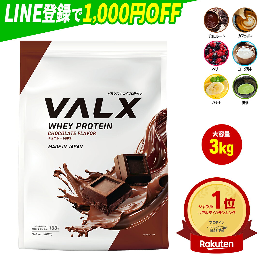 [LINE登録で1,000円OFF] [大容量] VALX ホエイプロテイン WPC 3kg 選べる6種フレーバー 国内生産 山本義徳 チョコレート ベリー ヨーグルト カフェオレ バナナ 抹茶 プロテイン タンパク質 筋トレ ダイエット 美容 置き換え
