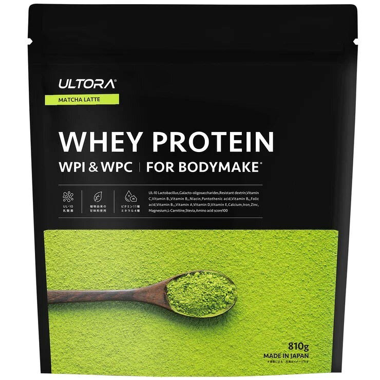 ウルトラ ホエイ プロテイン 810g 抹茶ラテ風味 ULTORA Whey Protein 810g Matcha Latte WPI ホエイプロテイン 筋トレ ダイエット タンパク質 乳酸菌 ビタミン ミネラル L-カルニチン シンバイオティクス 溶けやすい 飲みやすい