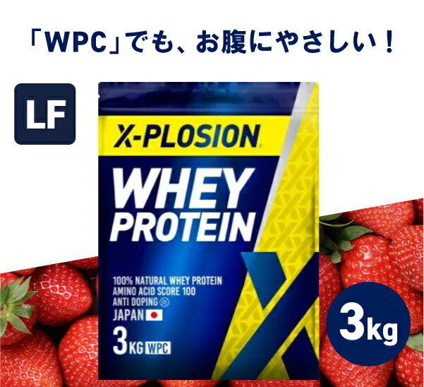 プロテイン ラクトースフリー WPC エクスプロージョン 3kg ストロベリー味 ホエイプロテイン 3キロ 乳糖99%カット アミノ酸 スコア100 最安値 大容量 筋肉 タンパク質 高たんぱく 運動 ダイエット 置き換え 味 おすすめ 男性 女性 子供